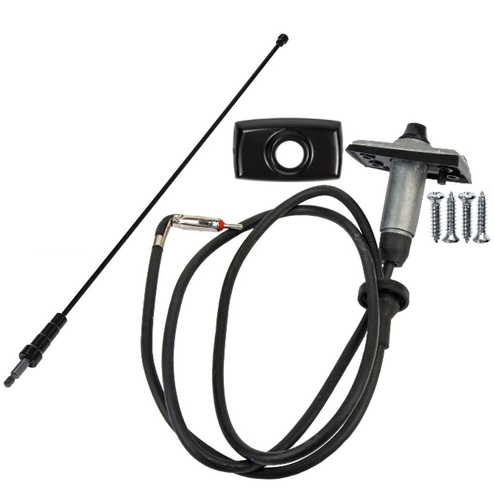 1979-1993 Ford Mustang Radio Antenna w/ Base, Cover, Wire, Hardware Kit