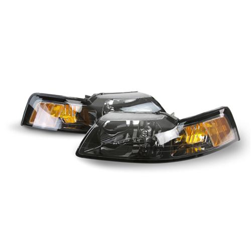 Headlight kit, factory dark tinted, 1999-04 Mustang