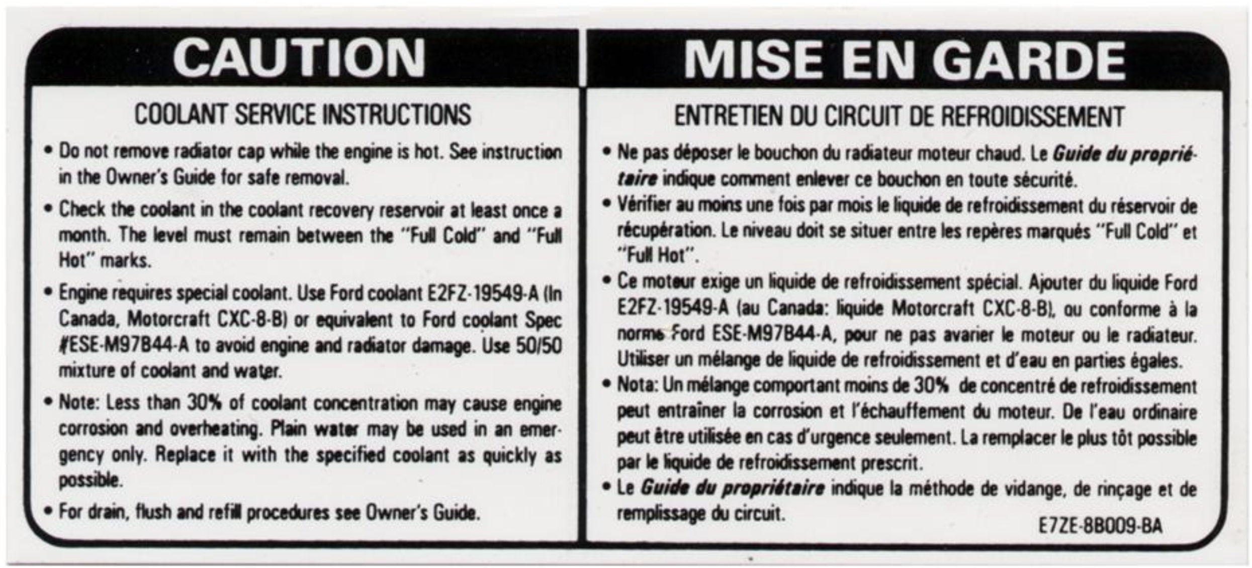 1987-89 Mustang Coolant Caution Decal