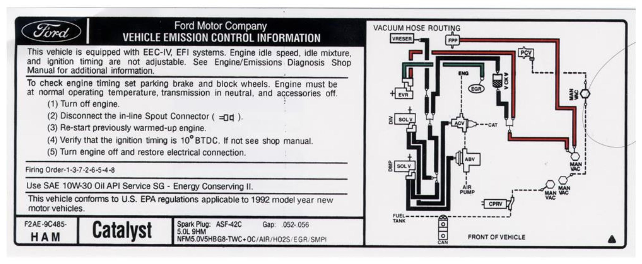 1992 Mustang Emissions Decal 5.0