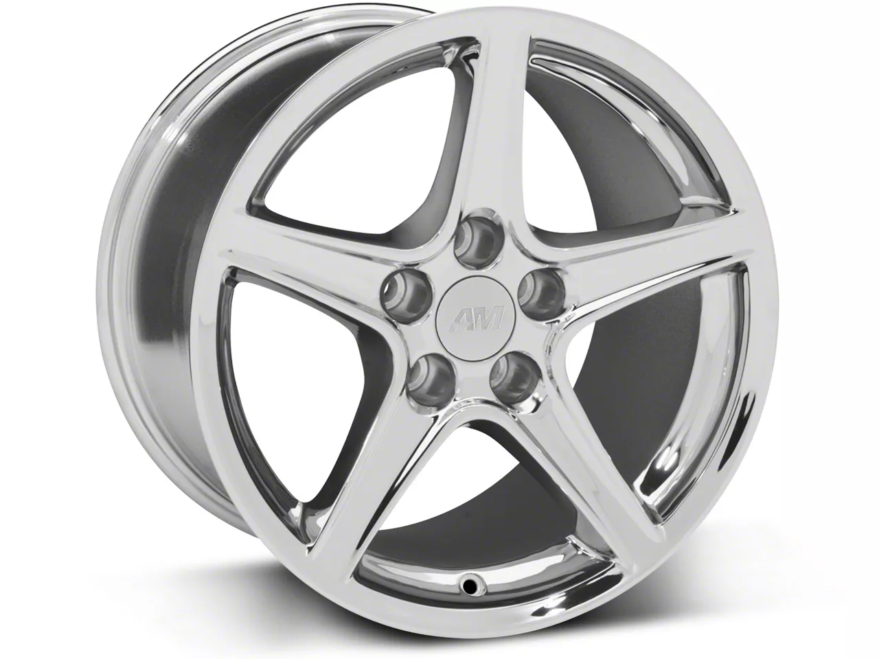 Saleen Style wheel, 17x9 Chrome, 5x4.5 bolt pattern Mustang
