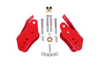 BMR Control arm relocation brackets, bolt-on, Red, 2005-2014 Mustang