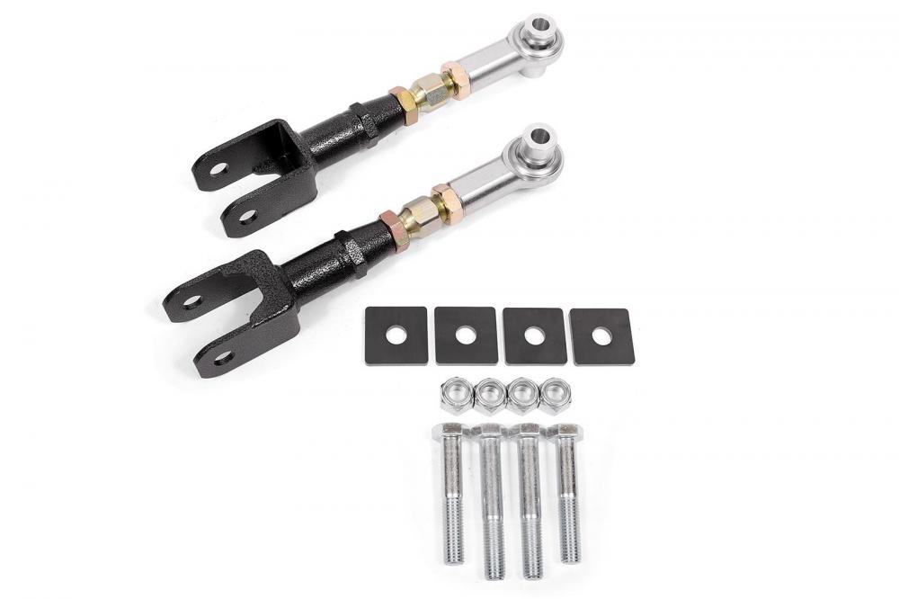 BMR Toe rods, rear, on-car adjustable, rod ends, black, 15-23, 24+ Mustang