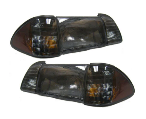 1987-1993 Mustang Smoked 6-Piece Headlights Set w/ Parking and Amber Side Markers