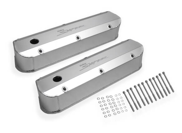 Holley Sniper Fabricated valvecovers, silver aluminum tall, 5.0 / 302