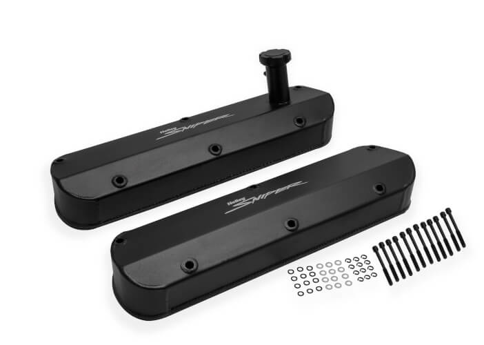 Holley Sniper Fabricated valvecovers, black aluminum, 5.0 / 302