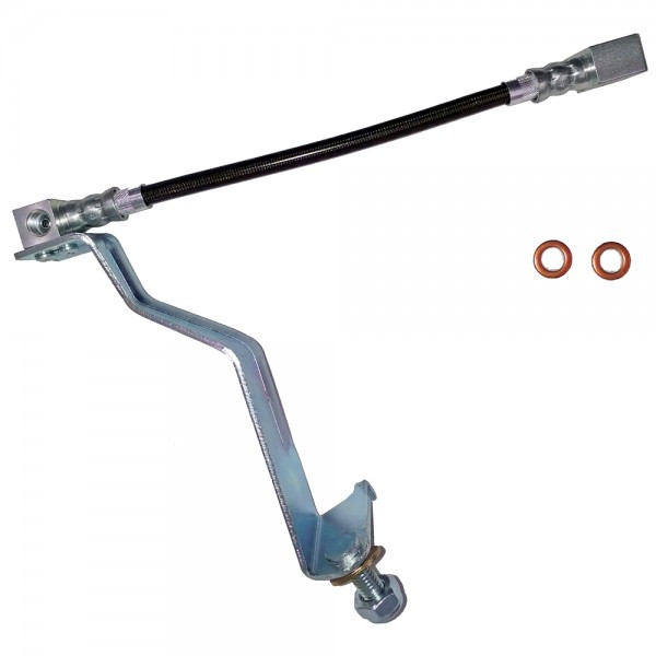 JM Rear brake line, body to axle, stainless braided hose with bracket