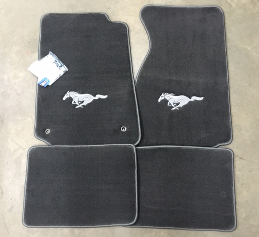 Floor Mats w/ Running Pony Logo, Grey/Charcoal Grey, 1994-04 Mustang