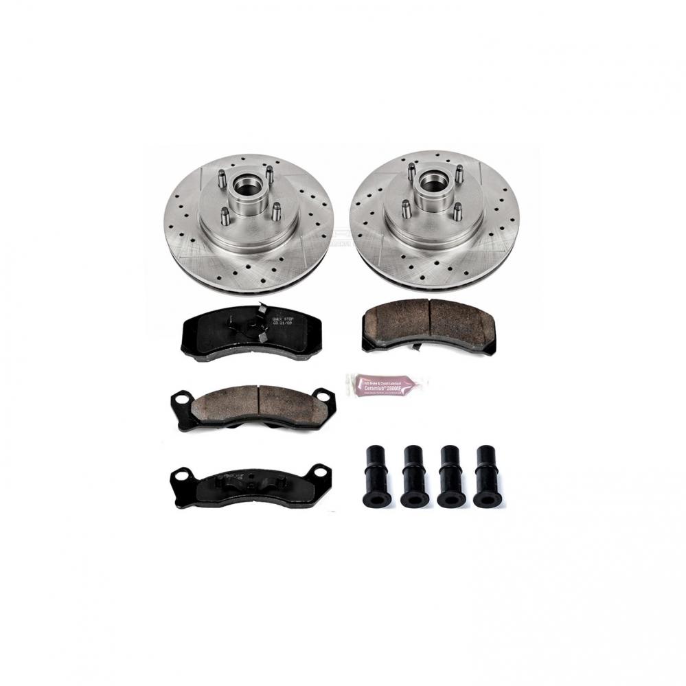 Power Stop slotted / drilled Rotor and Carbon pad kit, 87-93 Mustang 5.0