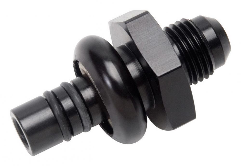 Russel fitting, -8 to Ford Fuel rail spring fitting (large feed) black