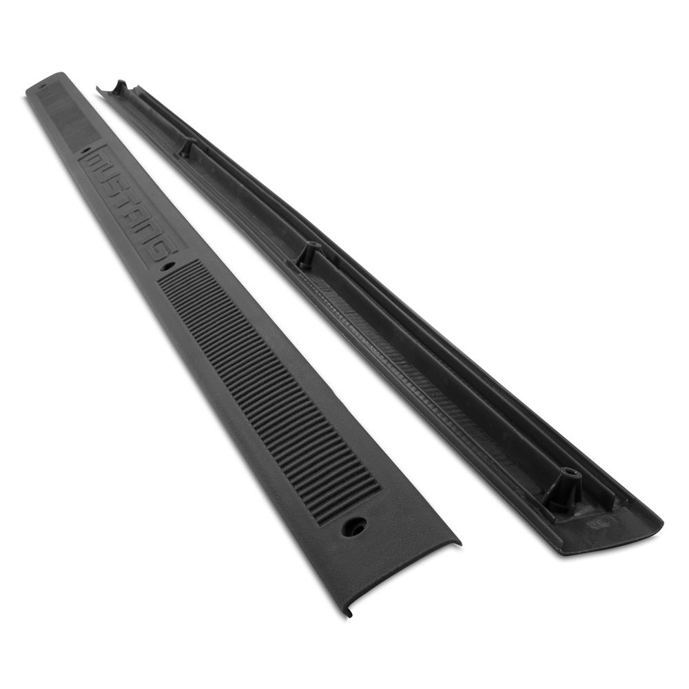 Scott Drake Door Sill plates, Black with Mustang logo, 79-93 Mustang