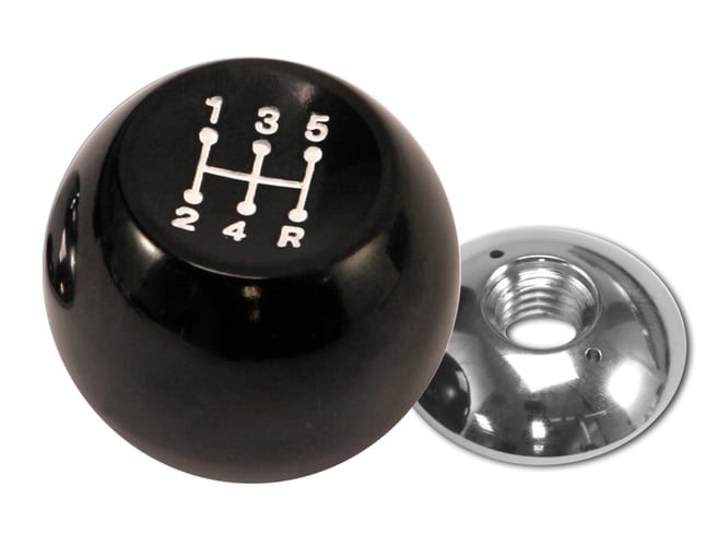 Scott Drake Classic shift knob, black with white 5 speed, 79-04 Mustang